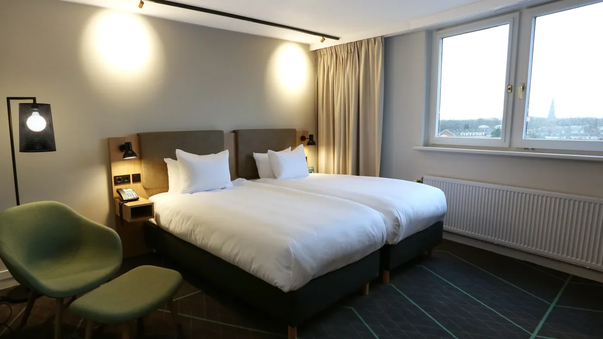Twin room with a view over Voorburg